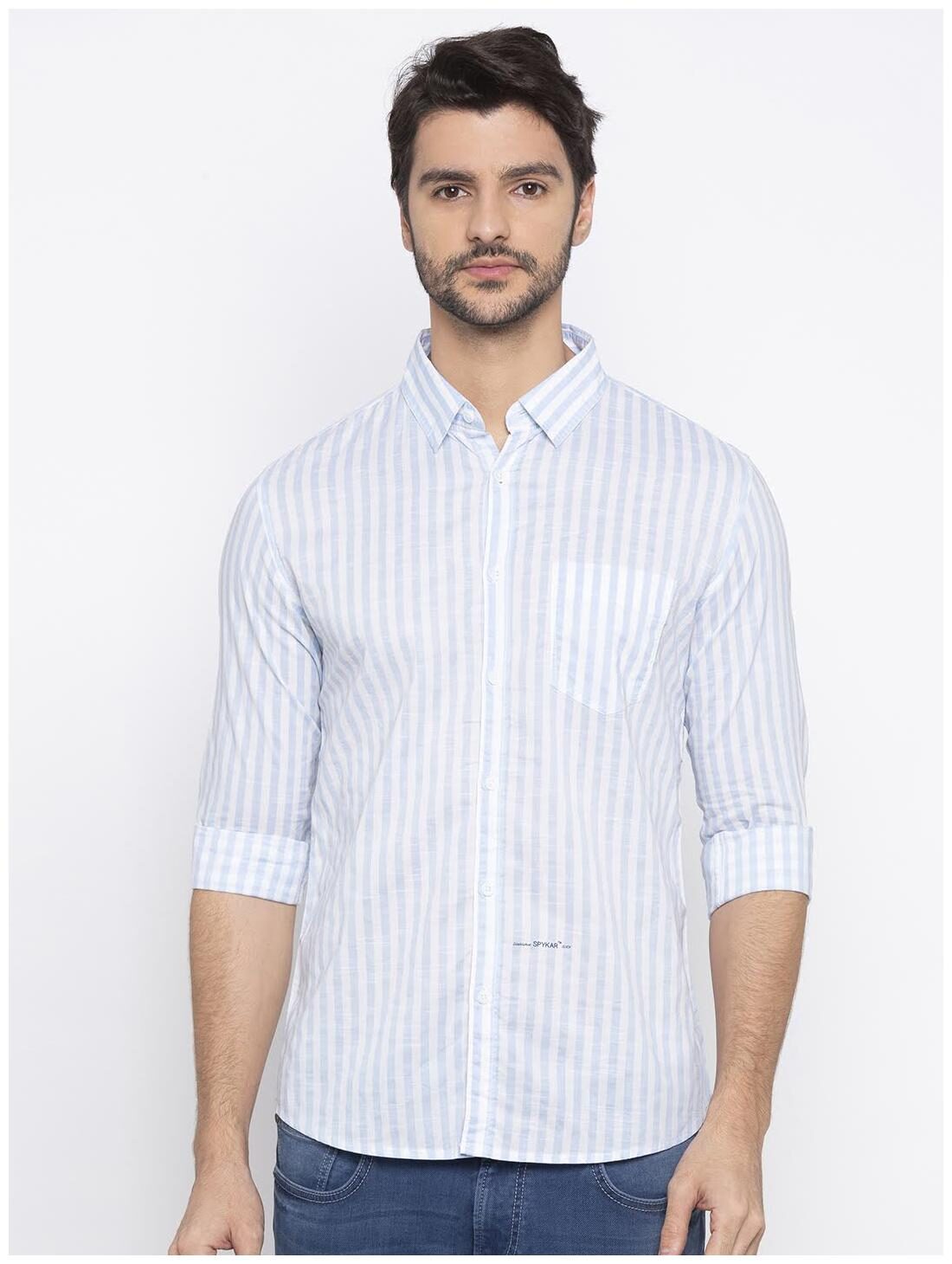 

Spykar Men Blue Vertical Stripes Slim Fit Casual Shirt