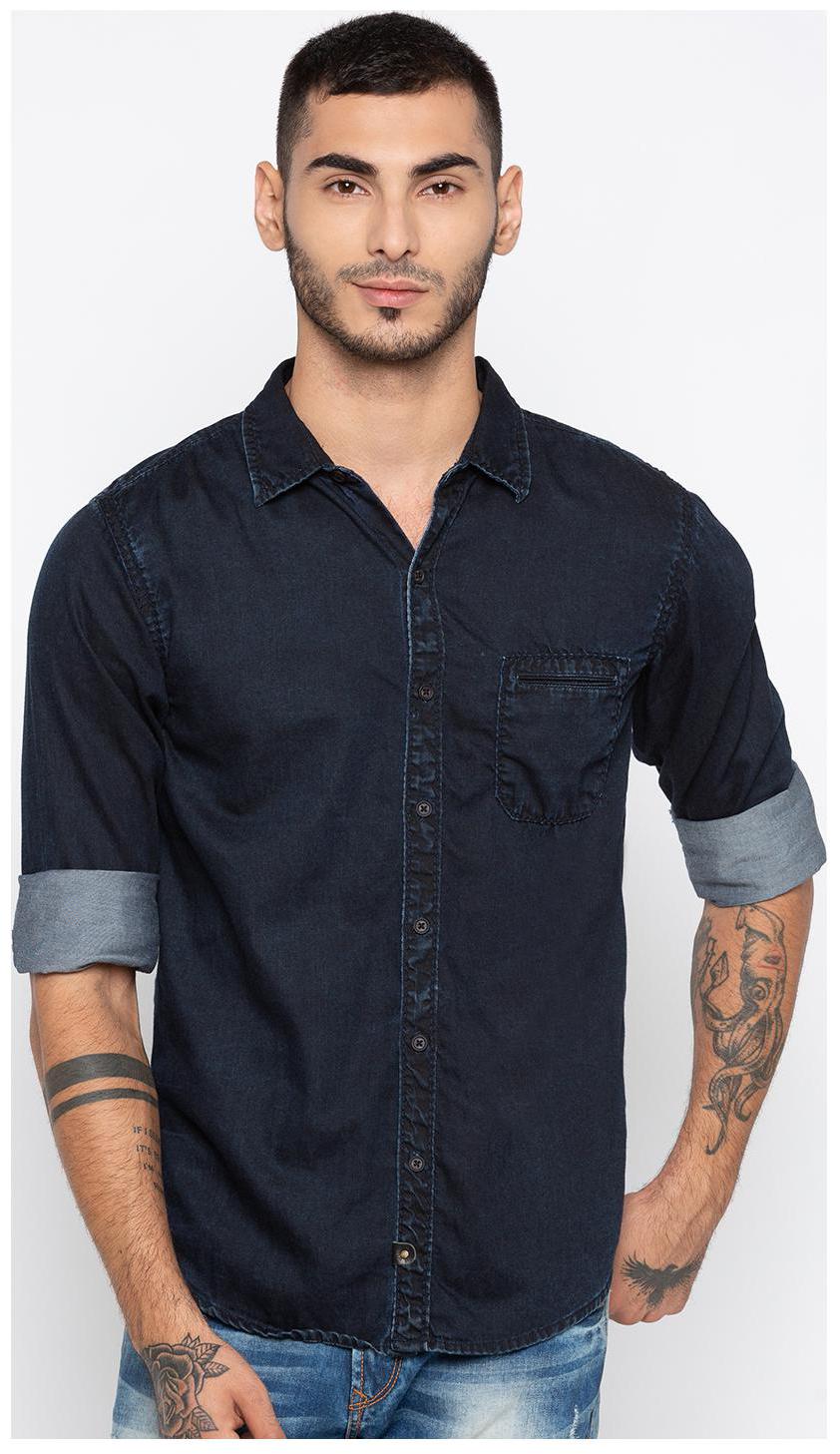 

Spykar Men Navy Blue Solid Slim Fit Casual Shirt