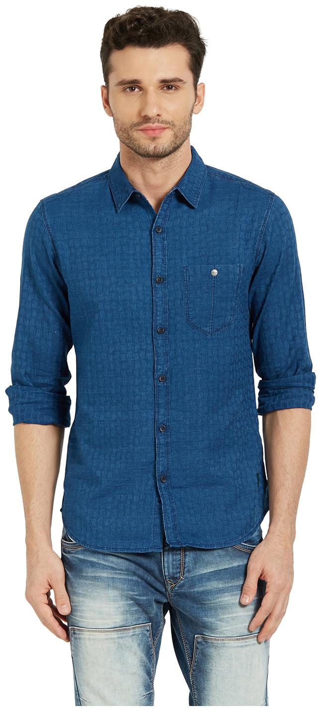 

Spykar Men Blue Solid Regular Fit Casual Shirt