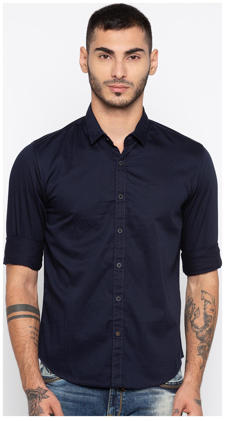 

Spykar Men Navy Blue Solid Slim Fit Casual Shirt