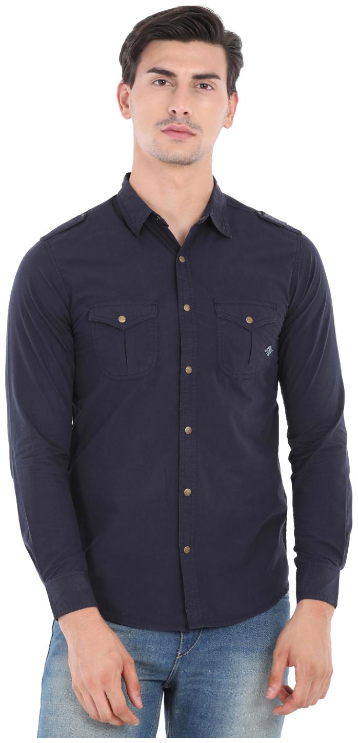 

Spykar Men Blue Solid Slim Fit Casual Shirt