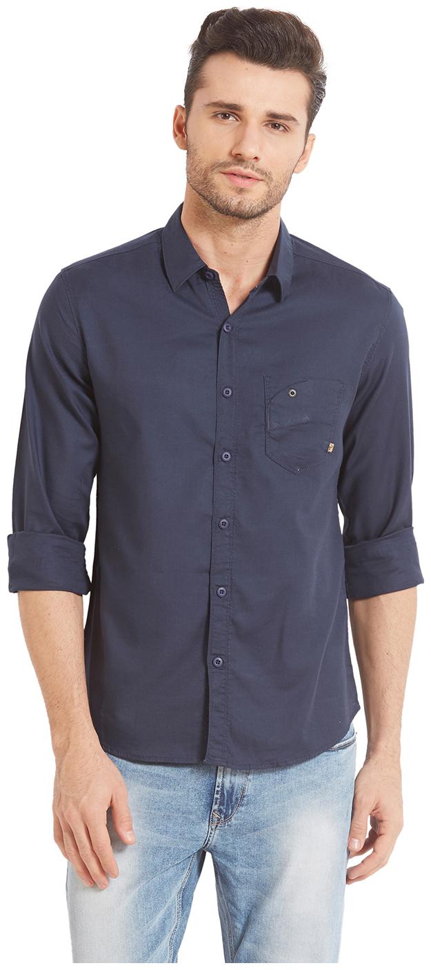 

Spykar Men Blue Solid Slim Fit Casual Shirt