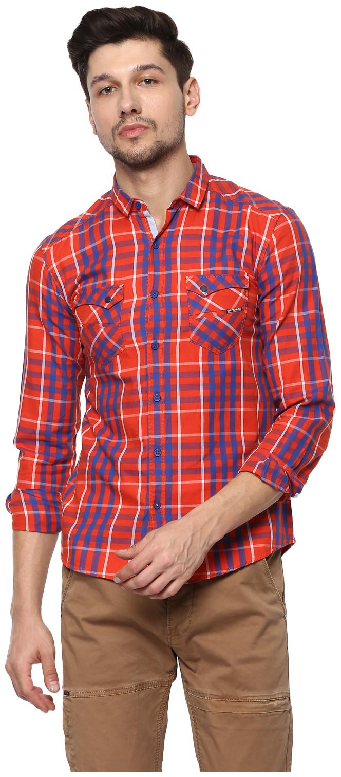 

Spykar Men Orange Checked Slim Fit Casual Shirt