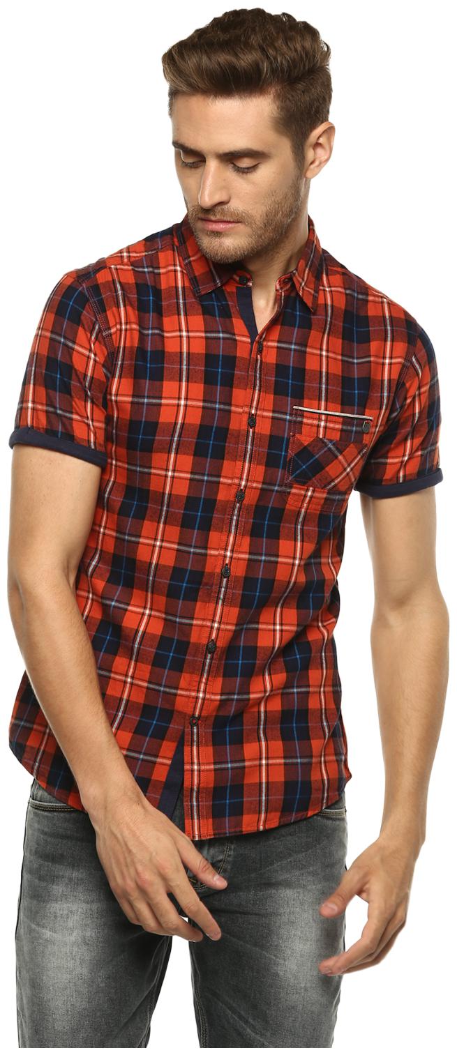 

Spykar Men Orange Checked Slim Fit Casual Shirt