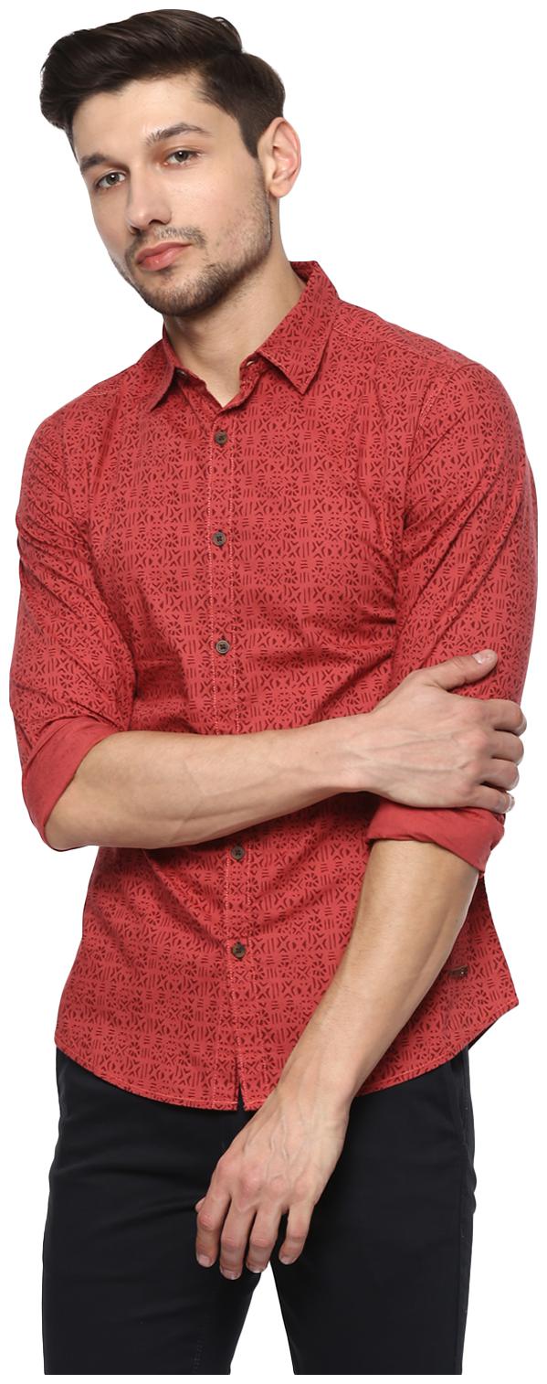 

Spykar Men Red Printed Slim Fit Casual Shirt