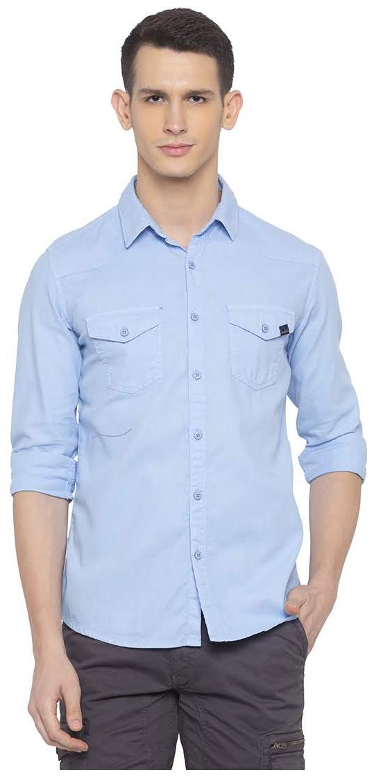 

Spykar Men Blue Solid Slim Fit Casual Shirt