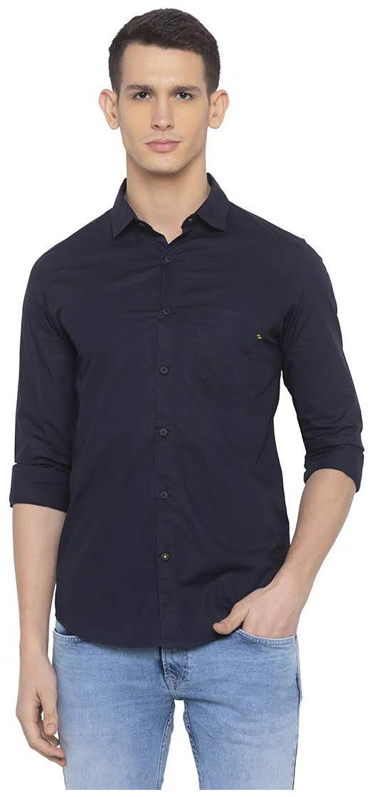 

Spykar Men Navy Blue Solid Slim Fit Casual Shirt