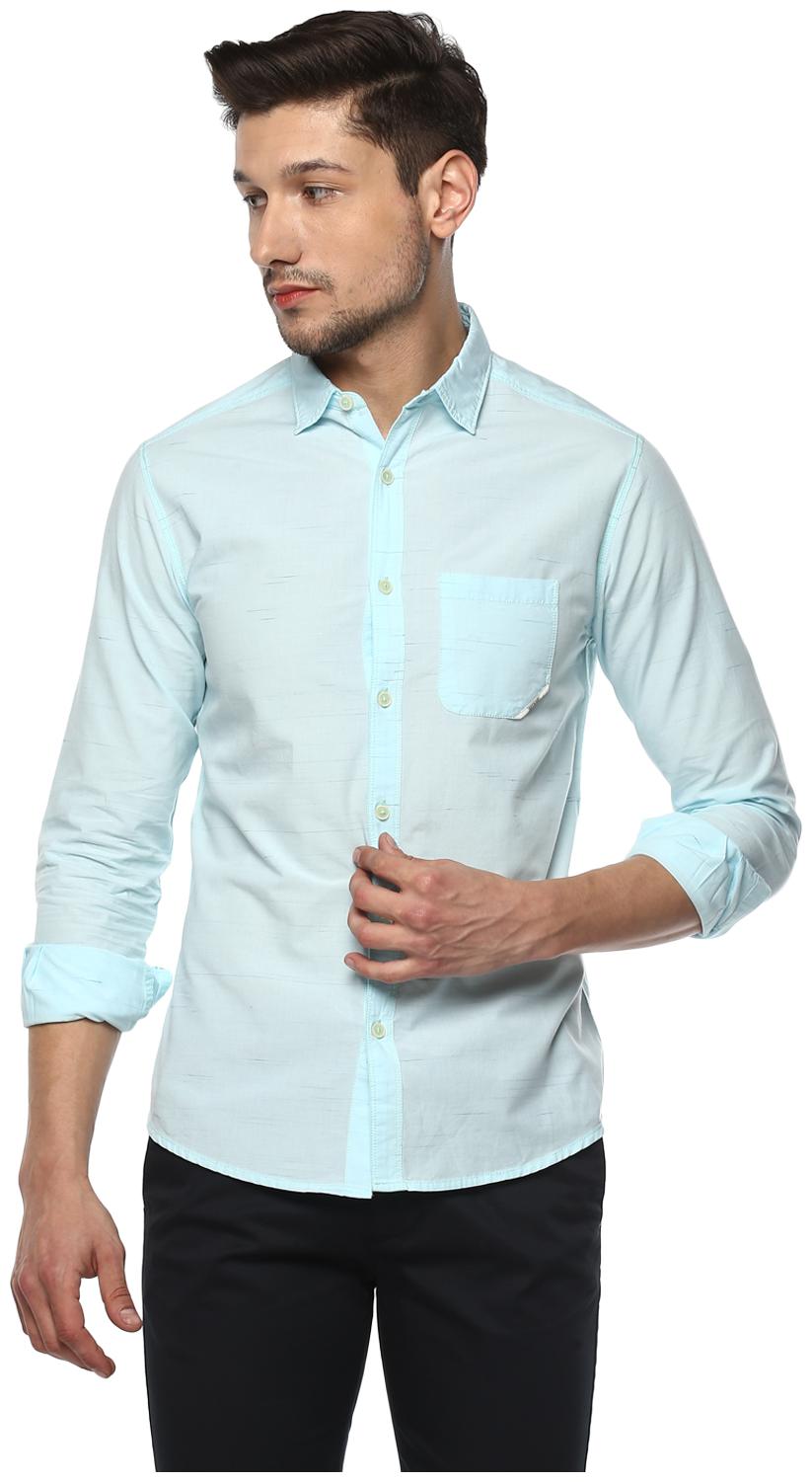 

Spykar Men Blue Solid Slim Fit Casual Shirt