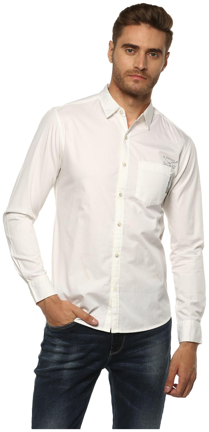 

Spykar Men White Solid Slim Fit Casual Shirt