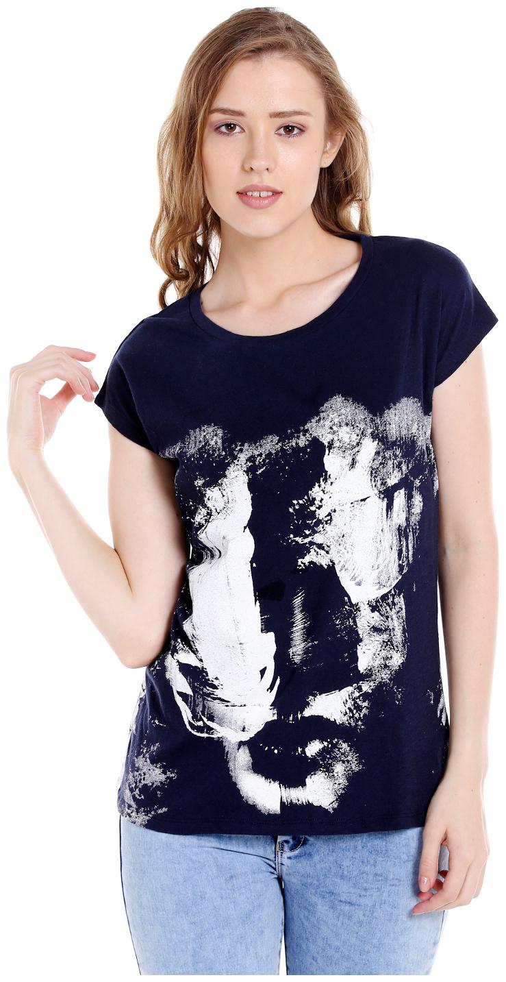 

Spykar Women Blue Regular fit Round neck Cotton T shirt
