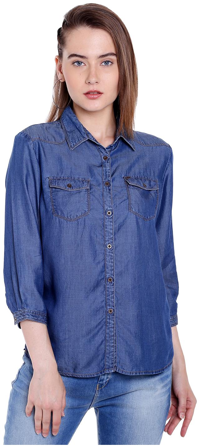 

Spykar Women Blue Solid Regular Fit Shirt