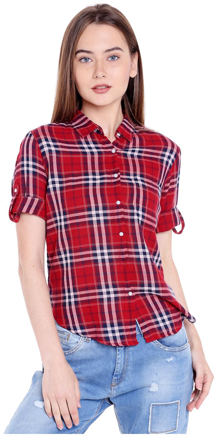 

Spykar Women Red Striped Regular Fit Shirt