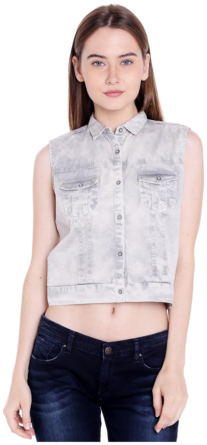

Spykar Women Grey Solid Regular Fit Shirt