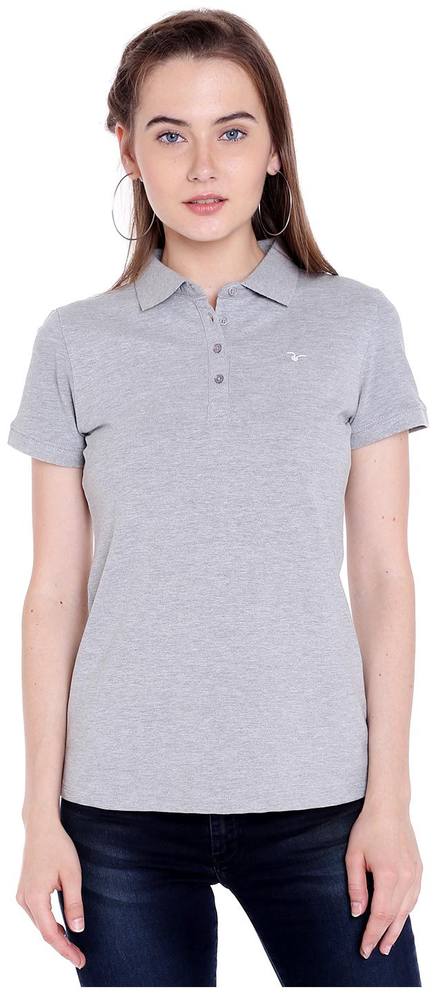 

Spykar Women Grey Regular fit Polo neck Cotton T shirt