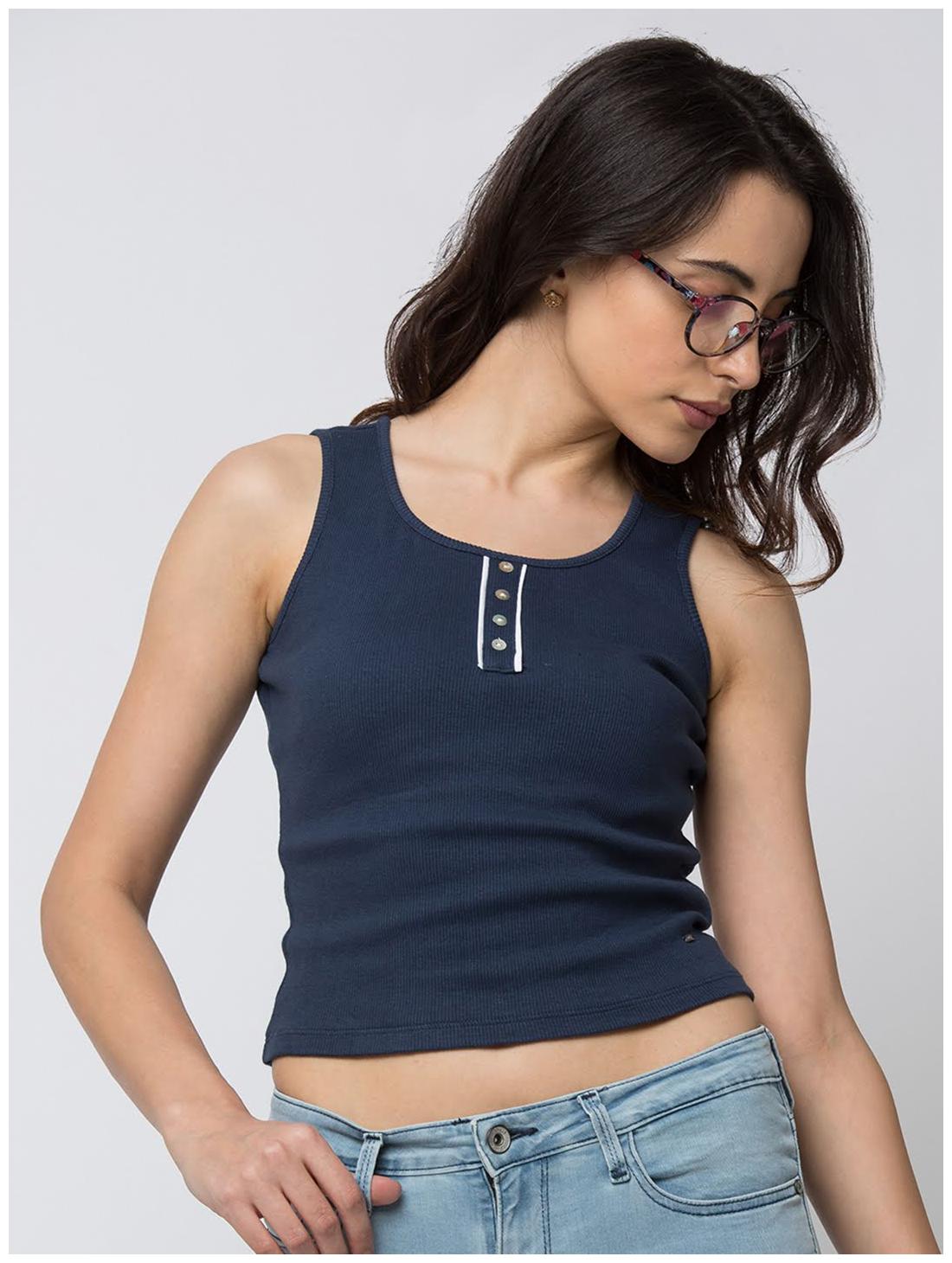 

Spykar Women Blue Slim fit Round neck Cotton T shirt