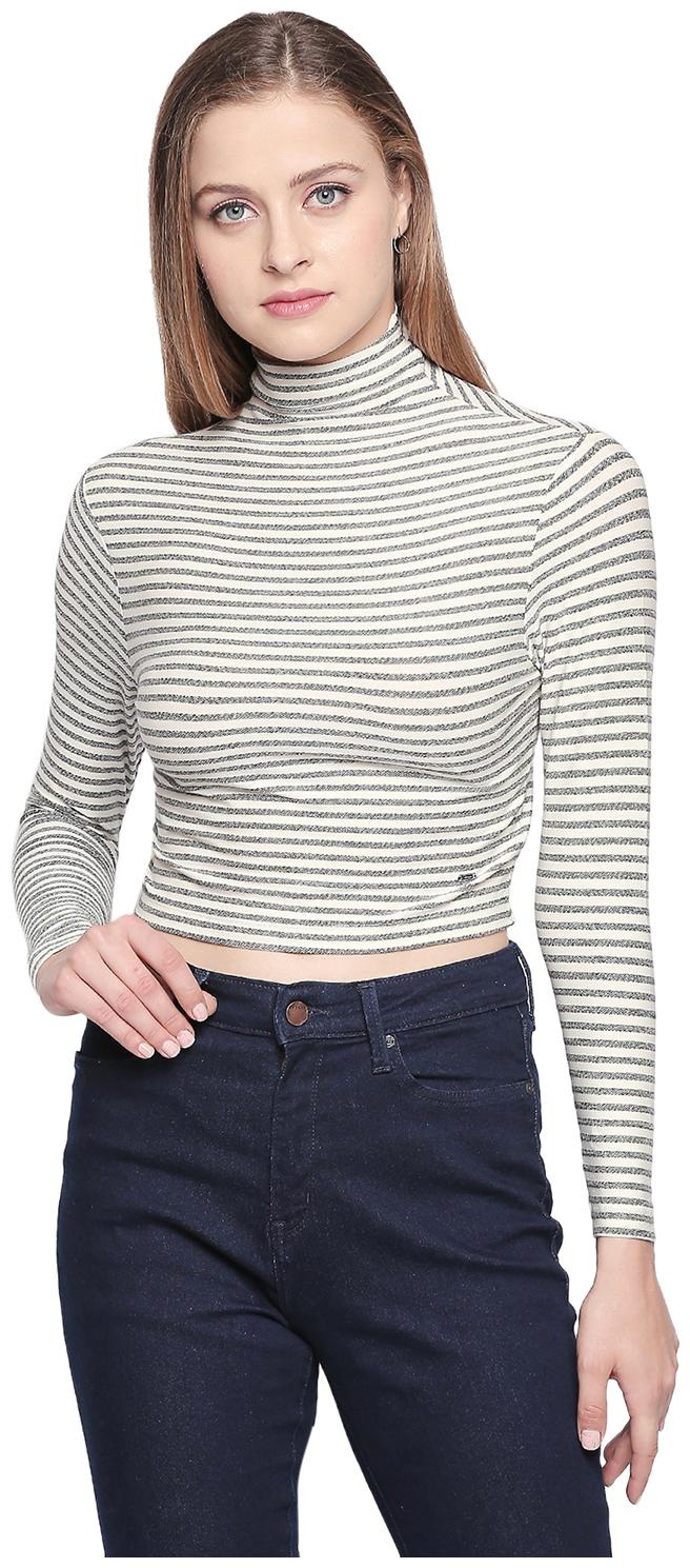

Spykar Women Grey Slim fit High neck Cotton T shirt