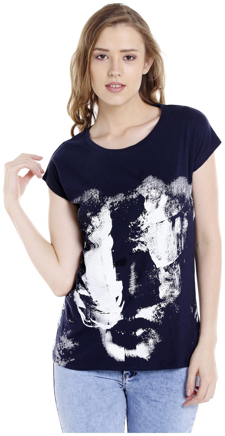 

Spykar Women Cotton Printed Navy Blue T Shirt