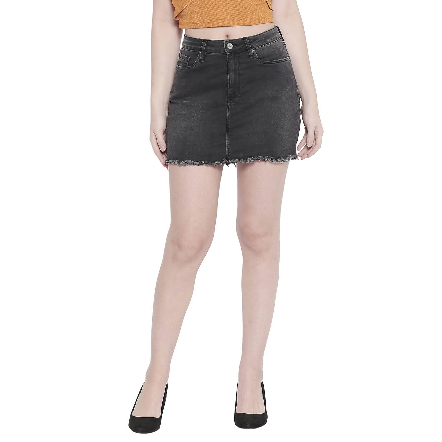 

Spykar Solid A-line skirt Mini Skirt - Black