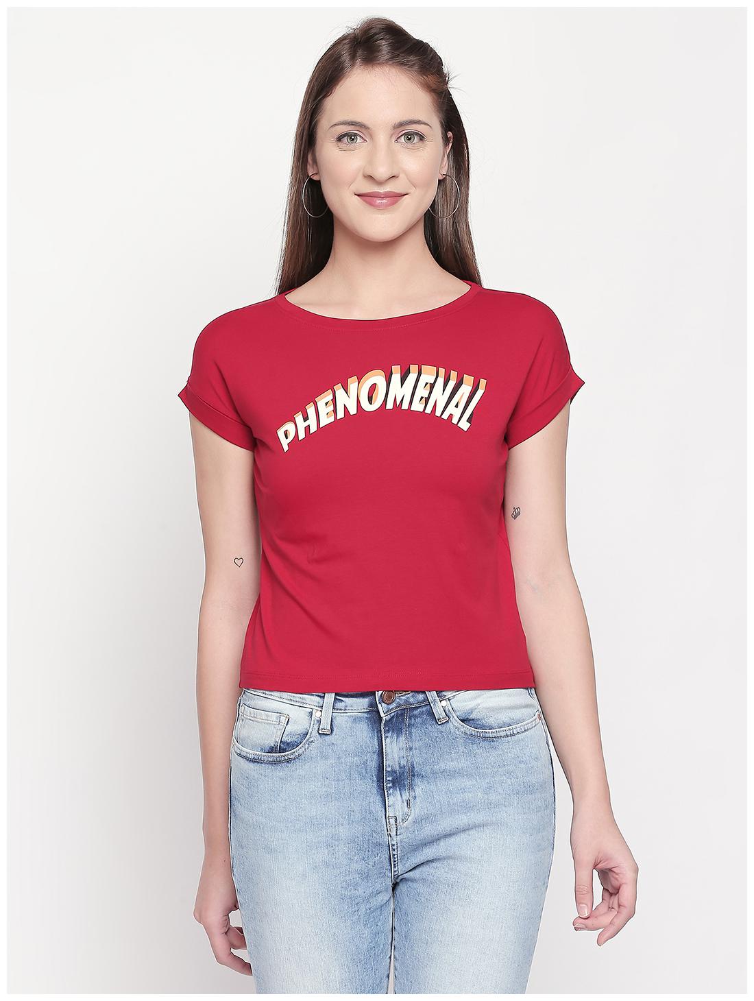 

Spykar Women Red Slim fit Round neck Cotton T shirt