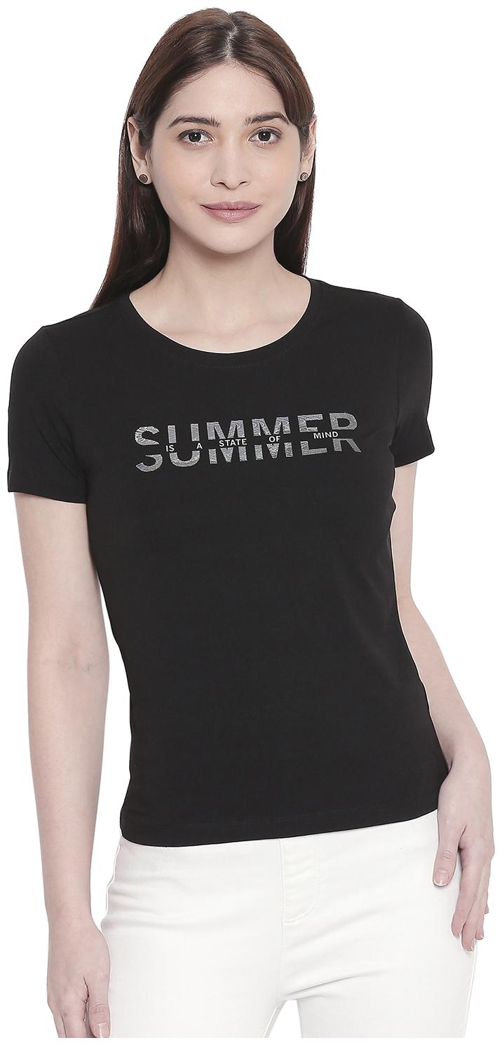 

Spykar Women Black Regular fit Round neck Cotton T shirt