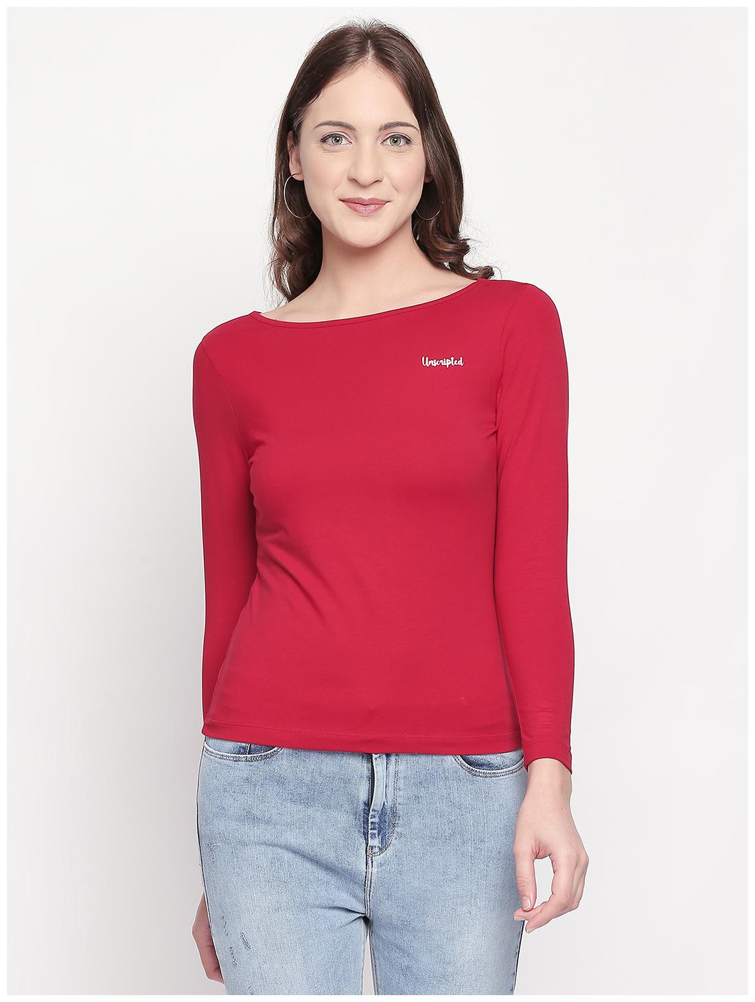 

Spykar Women Red Slim fit Round neck Cotton T shirt
