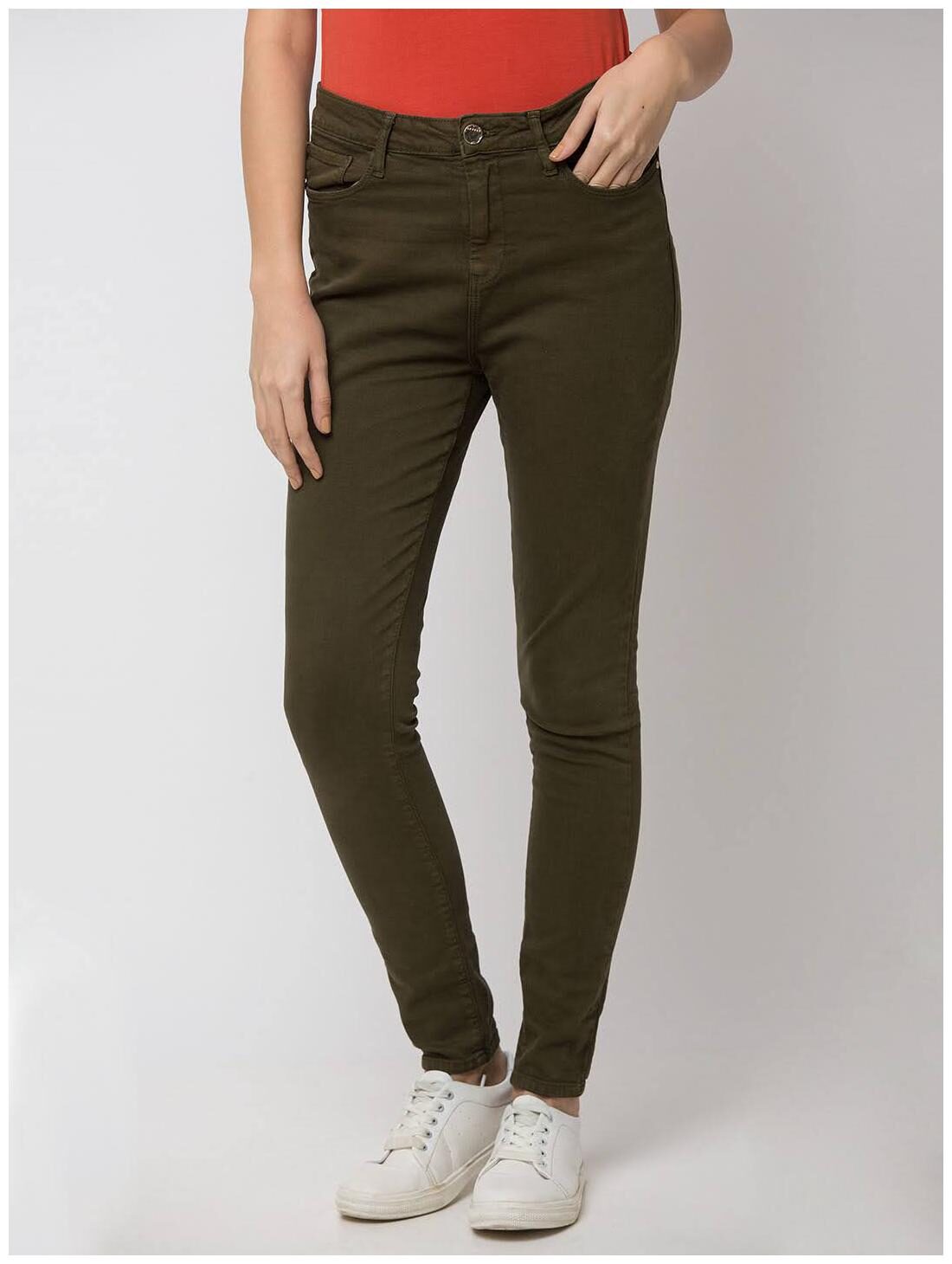 

Spykar Women Olive Cotton Solid Jeans