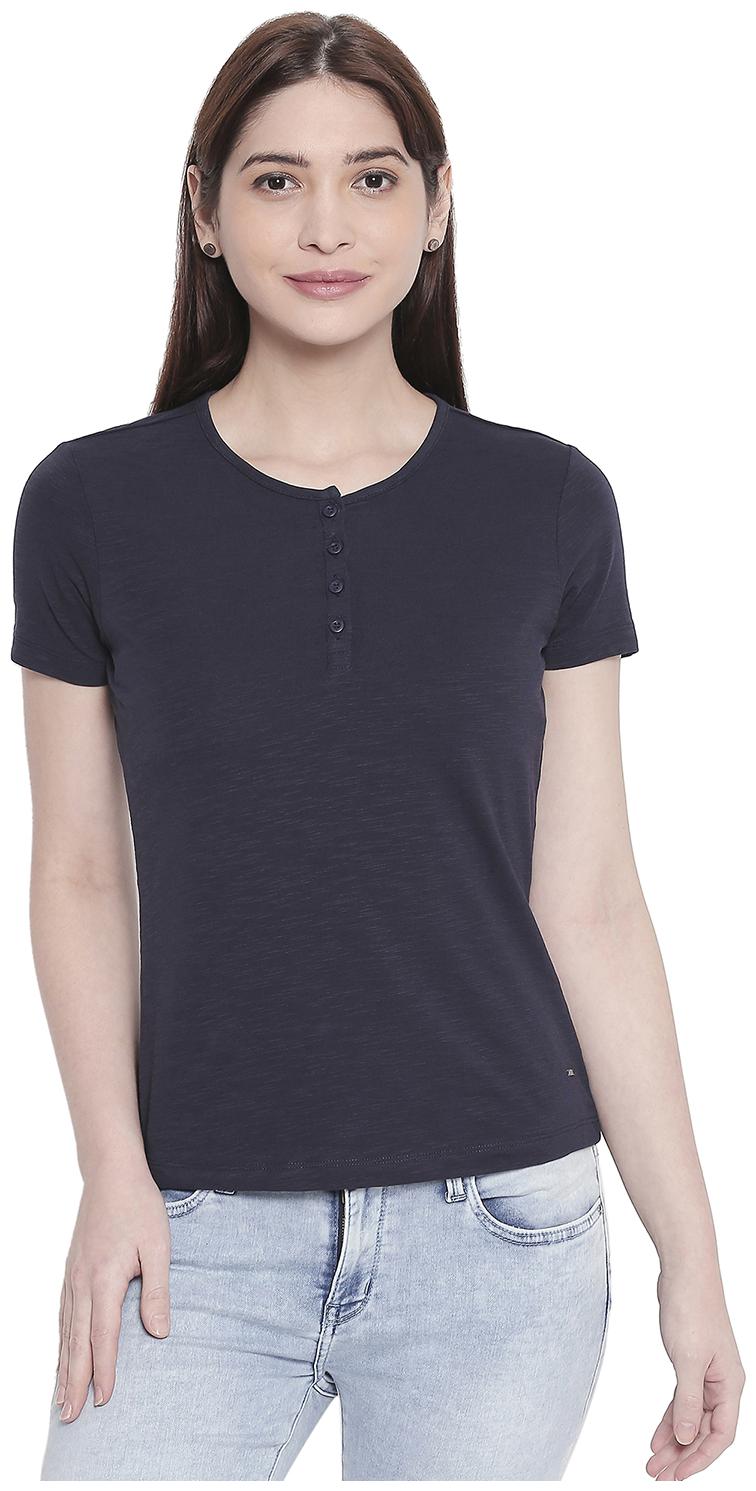 

Spykar Women Viscose Rayon Solid Navy Blue T Shirt