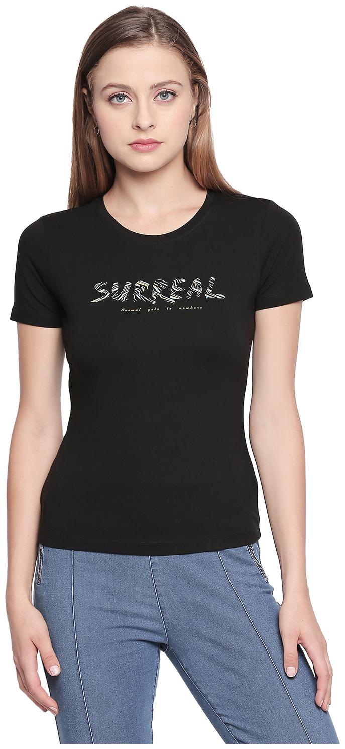 

Spykar Women Black Slim fit Round neck Cotton T shirt