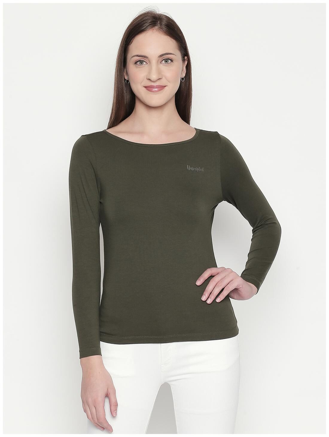 

Spykar Women Cotton Solid Olive T Shirt