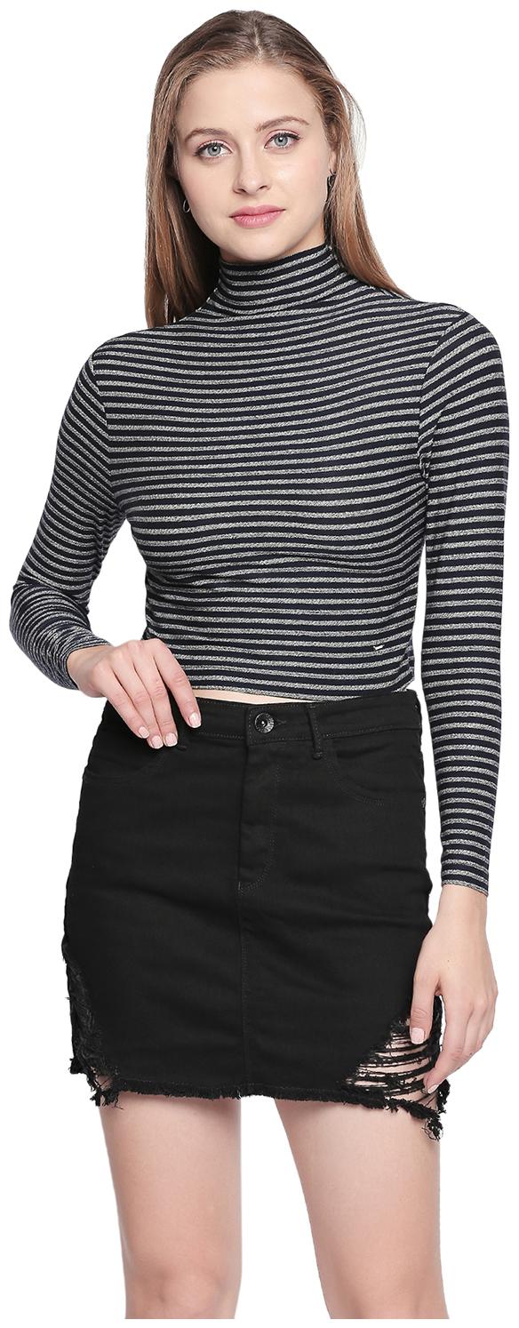 

Spykar Women Cotton Striped Navy Blue T Shirt