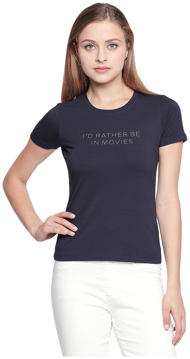 

Spykar Women Blue Slim fit Round neck Cotton T shirt