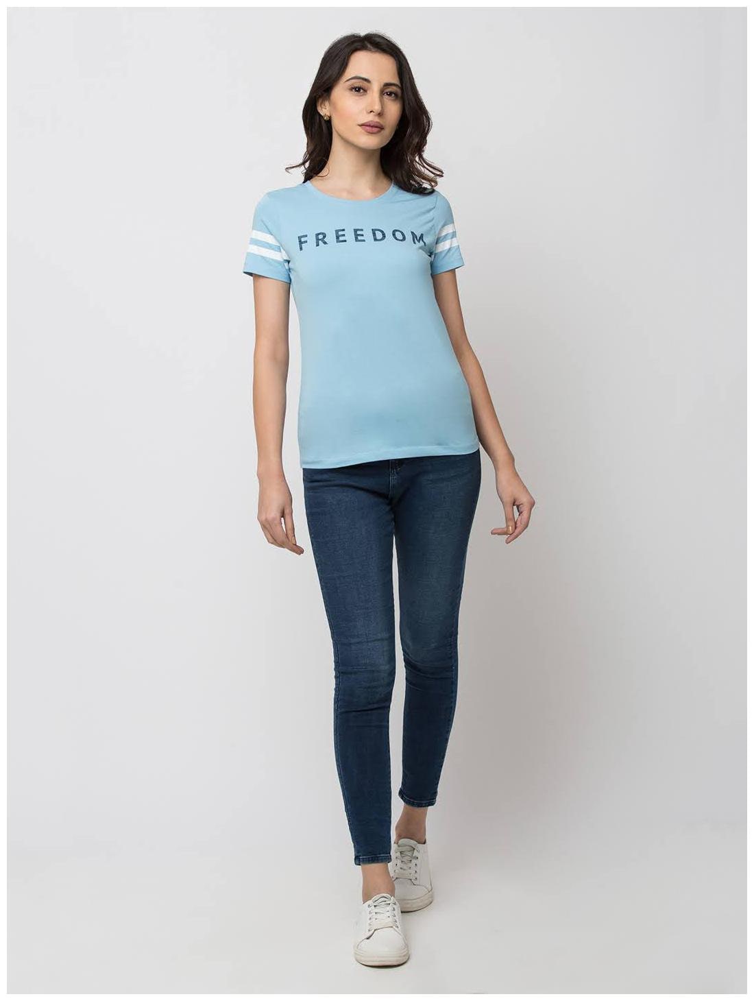 

Spykar Women Blue Slim fit Round neck Cotton T shirt