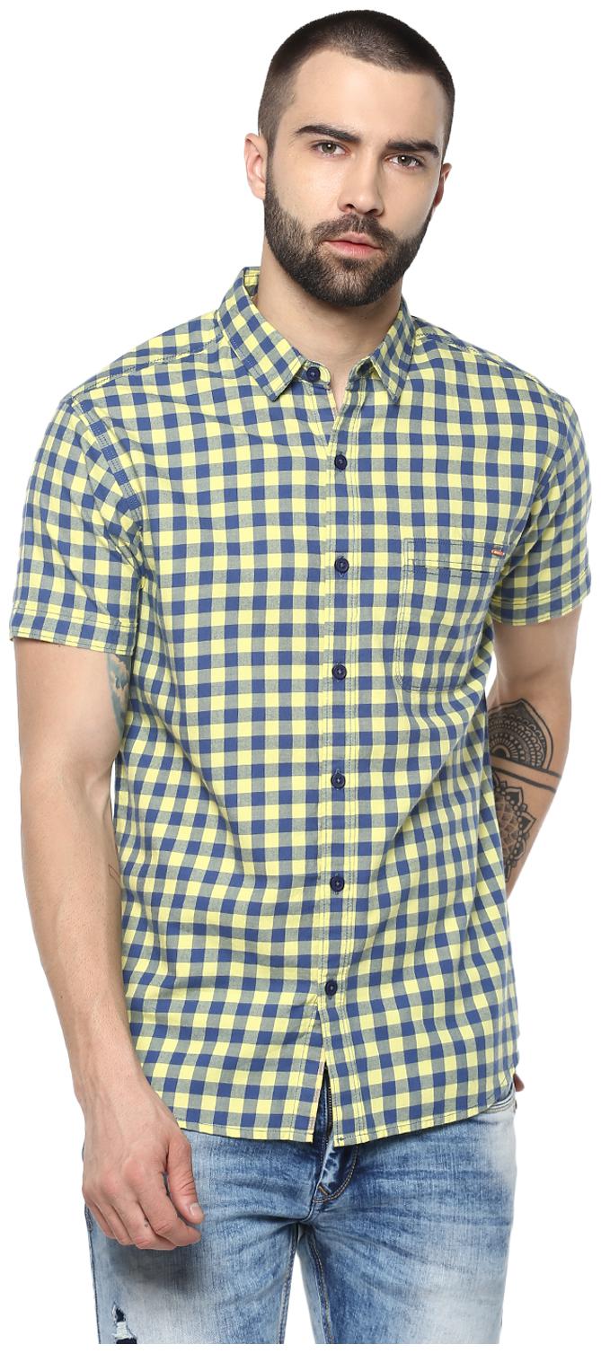 

Spykar Men Yellow Checked Slim Fit Casual Shirt