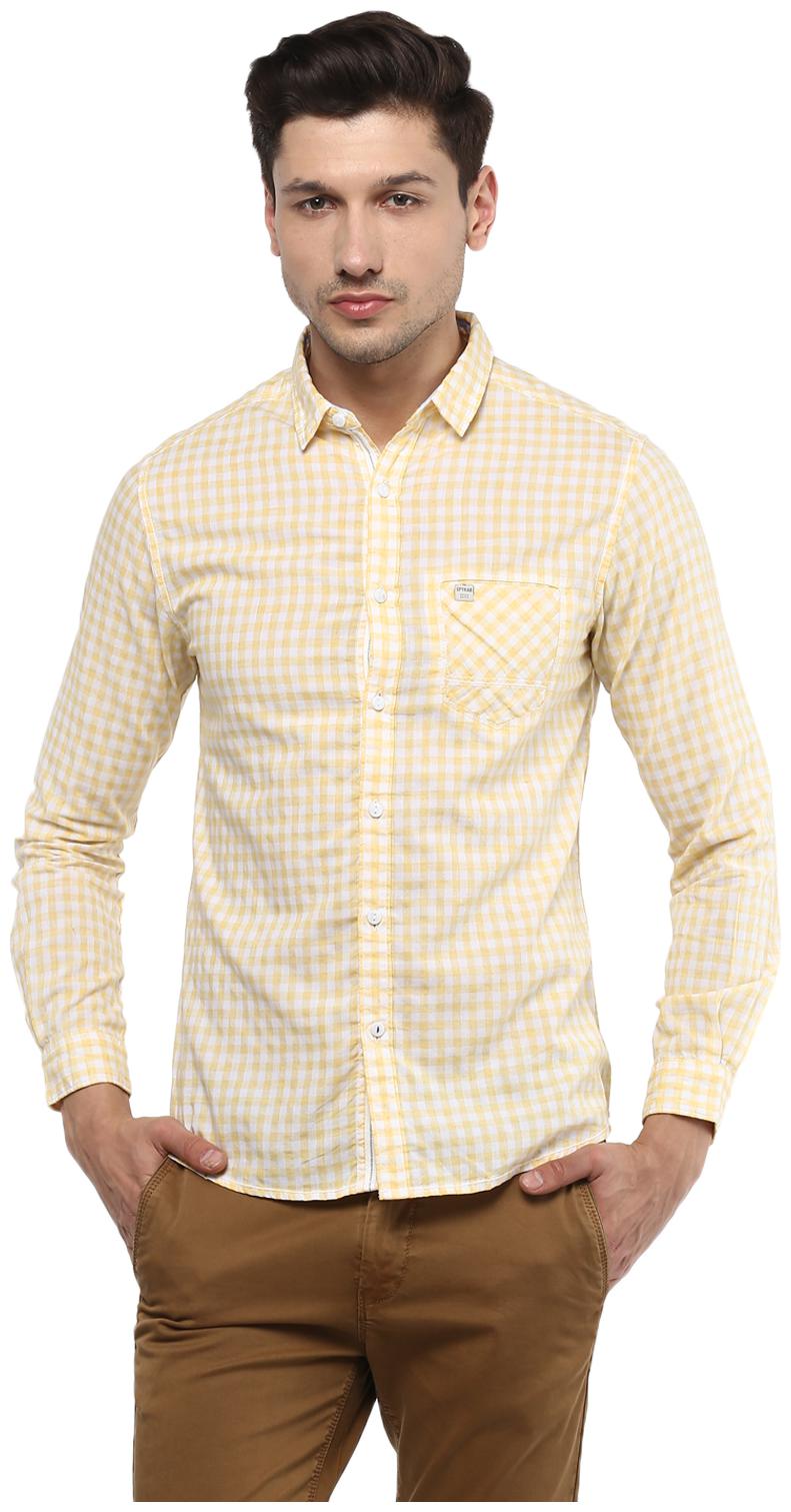 

Spykar Men Yellow Checked Slim Fit Casual Shirt