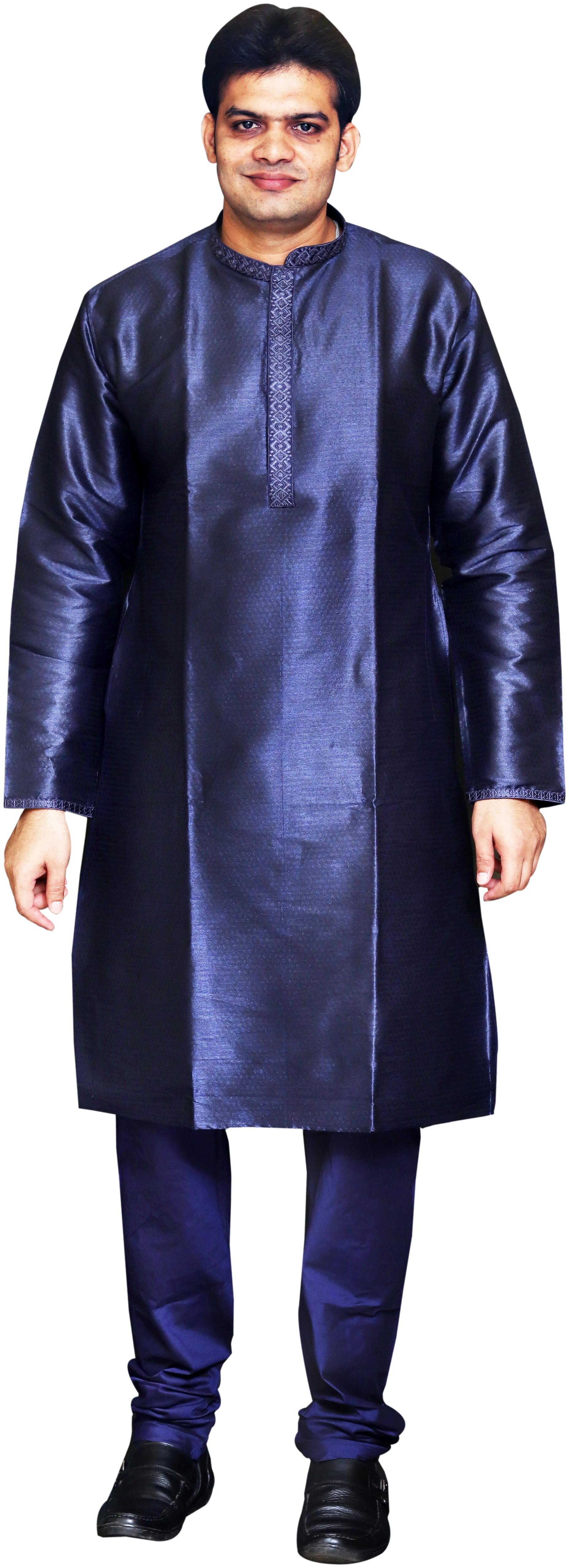 

Sreemant Men Art Silk Full Sleeves Kurta (Navy Blue)
