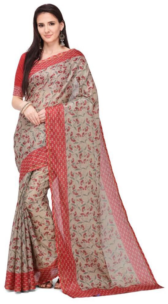 

SRI FASHION FUSION Silk Printed Red and Beige Color Saree with Blouse