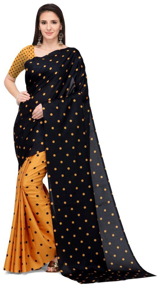 

SRI FASHION FUSION Silk Printed Yellow and Black Color Saree with Blouse