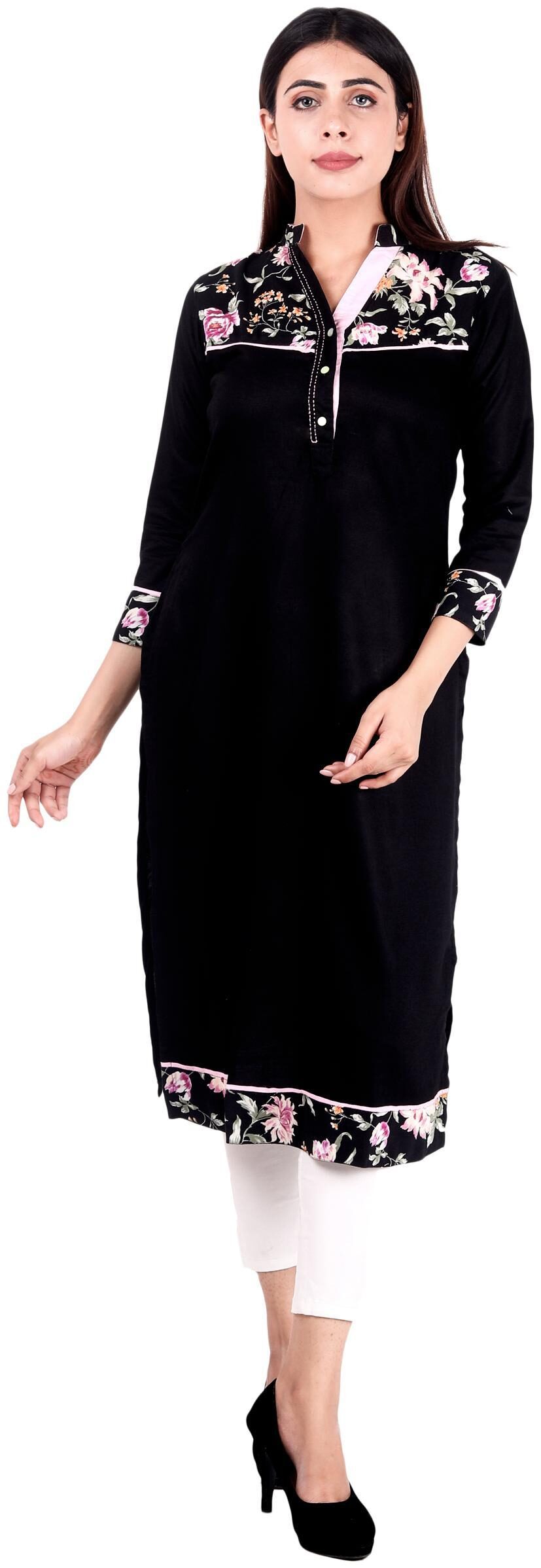 

Sritika Black Rayon A-line Kurti