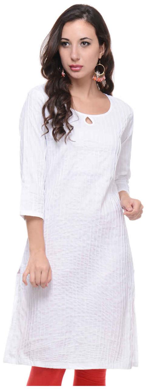 

Sritika Solid White Cotton Kurtis