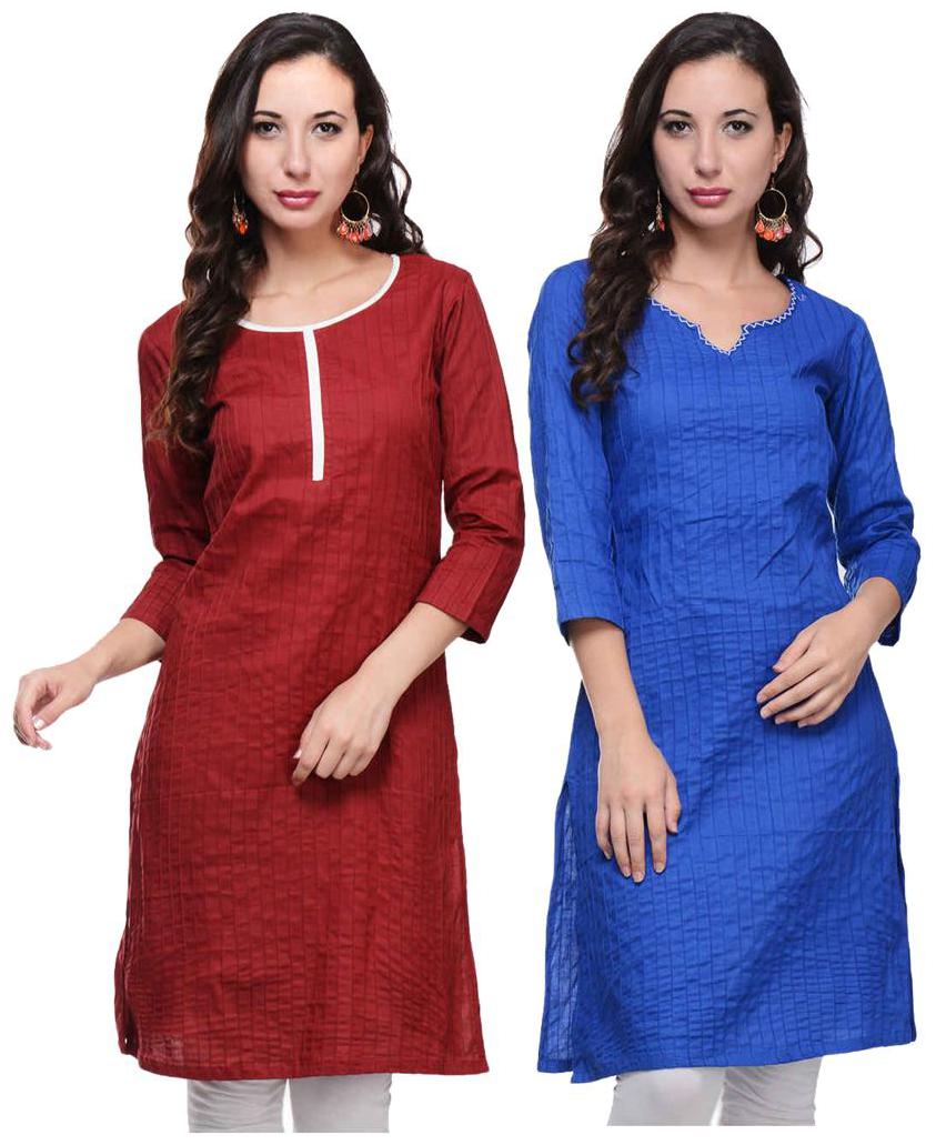 

Sritika Solid Cotton Multi Cambo Kurtis