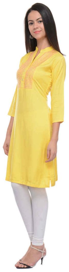 

Sritika Women Yellow Embroidered Straight Kurti