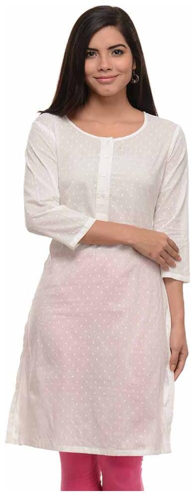 

Sritika Women White Embroidered Straight Kurti