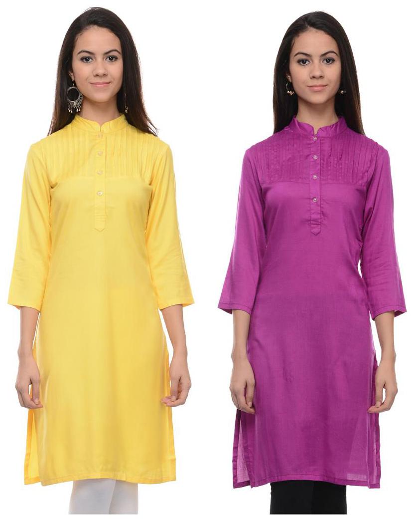 

Sritika Solid Rayon Multi Cambo Kurtis