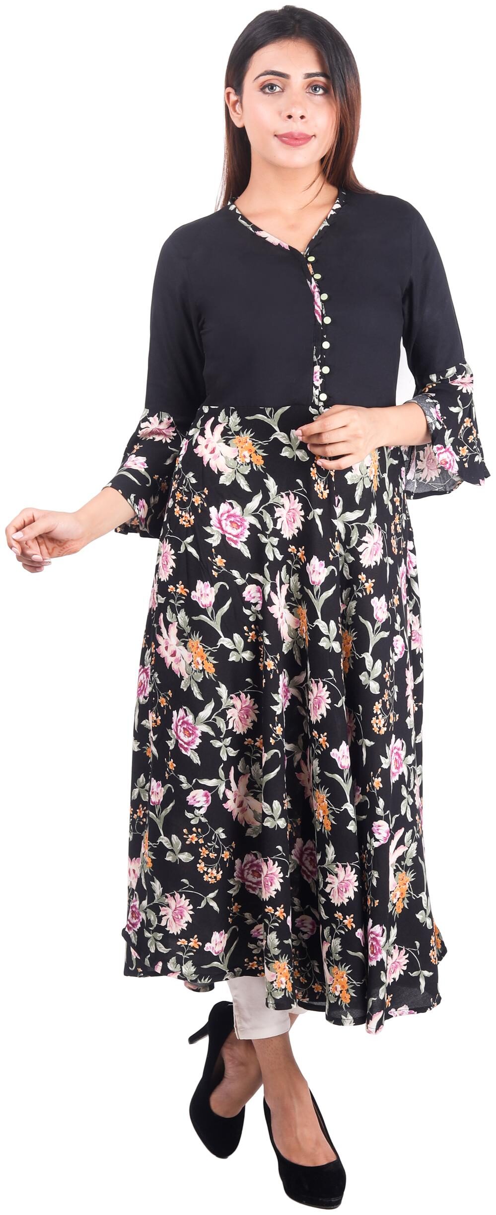 

Sritika Women Black Floral Regular Kurti