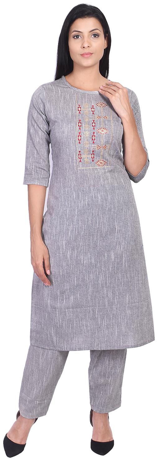 

SSARA Women Cotton Kurta With Pants -Grey