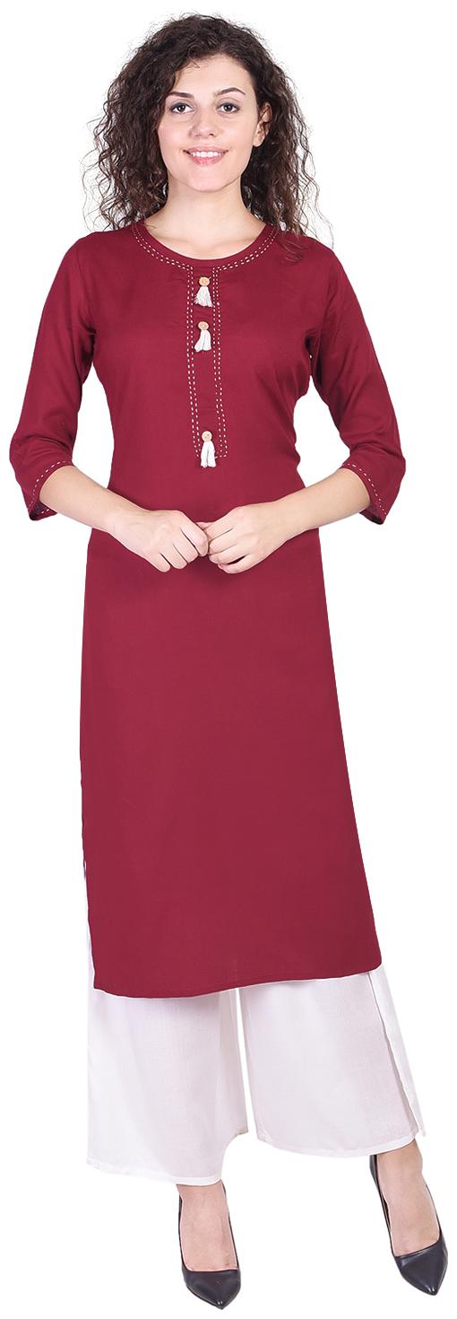 

SSARA Women Maroon Solid Straight Kurti