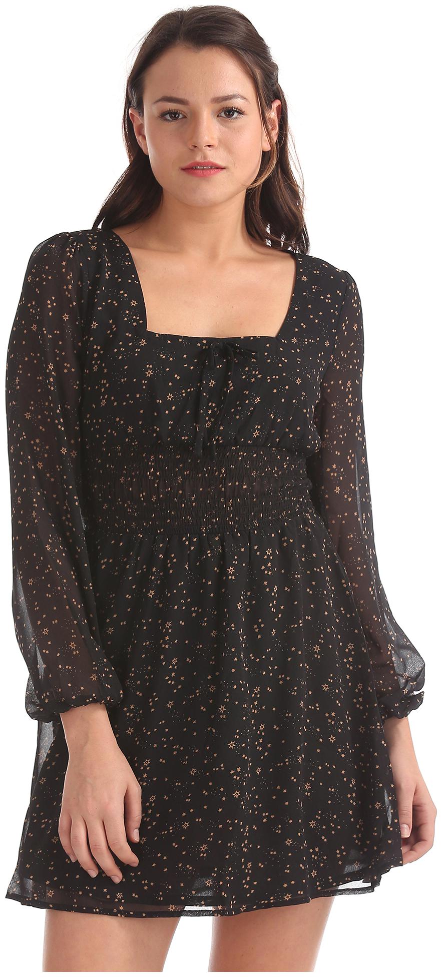 

Aeropostale Black Printed Fit flare dress