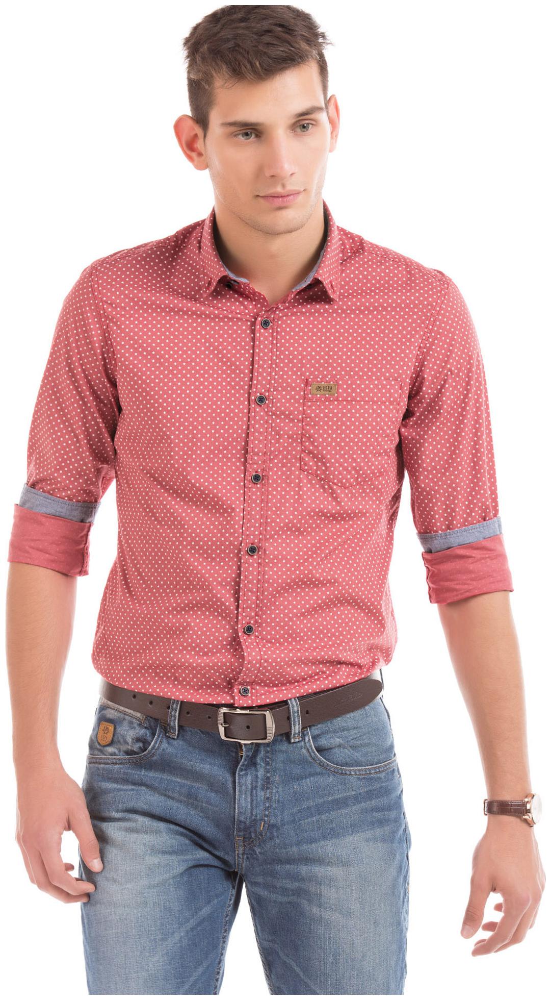 

U S Polo Assn Men Red Printed Slim Fit Casual Shirt