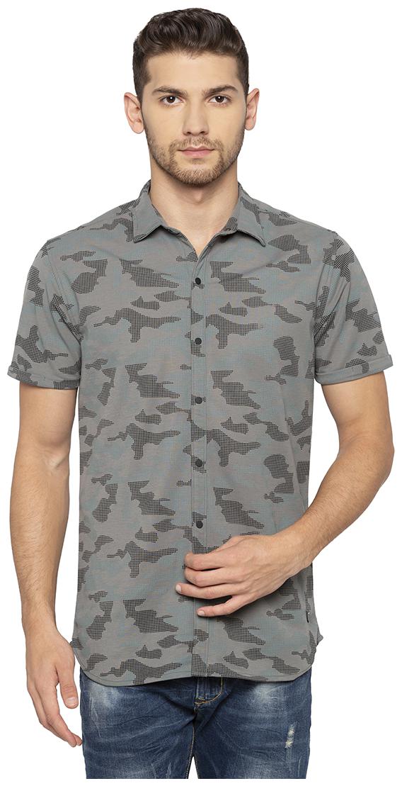 

Status Quo Men Grey Printed Slim Fit Casual Shirt