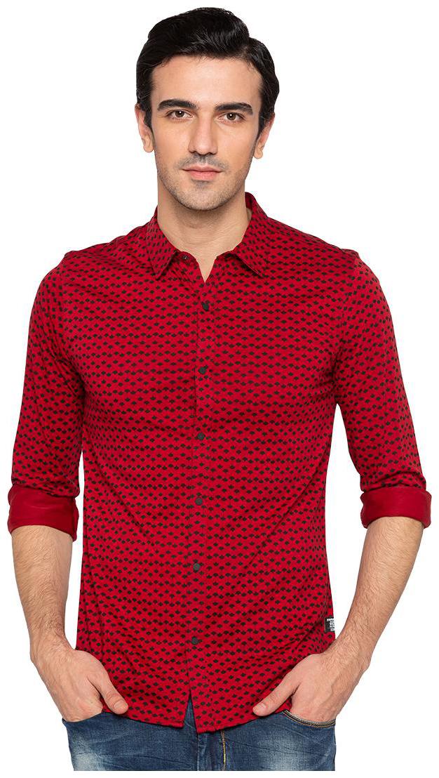 

Status Quo Men Red Printed Slim Fit Casual Shirt